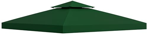 Outsunny Tetto di Ricambio per Gazebo 3x3 m a 2 Livelli da Giardino, Telo Gazebo 3x3 m Resistente all'Acqua in Tessuto Oxford 180g/㎡ e Poliestere Anti-UV con 8 Fori di Drenaggio, Verde Scuro