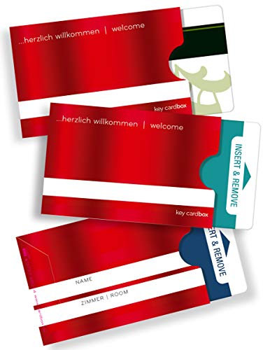 50 keycard Kartenhüllen - Hüllen für keycards im Scheckkartenformat/für Hotellerie - Design welcome - rot