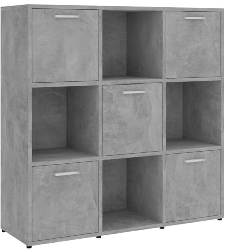 vidaXL Bücherregal mit 9 Fächern Raumteiler Raumtrenner Standregal Wandregal Regal Aktenregal Büroregal Würfelregal Betongrau 90x30x90cm Holzwerkstoff