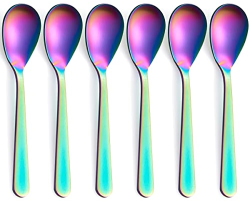 FULLYWARE Matte Rainbow Demitasse Espresso Spoons, Stainless Steel Satin Finish Coffee Spoons, Mini Teaspoons, Sugar Spoons, 4.7-inch, Set of 6