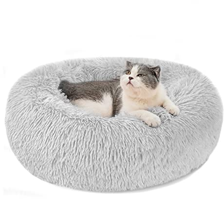 Nepfaivy Cuccia Gatto Cane Interno Morbida - Cuscino per Cani Gatti Nuvola Soffice Peluche Rotondo da Ciambella, Letto Pelosa Antistress per Animale Domestico Piccola (S-40cm/15.7in, Grigio Chiaro)