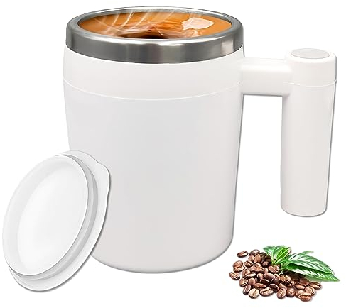 FOVNOT Taza Automezcladora, Taza de Café Autoagitable Taza Autoagitable Magnética Taza Autoagitable Recargable Taza Automezclante para Agitar Café/Leche/Chocolate Caliente (Blanco)