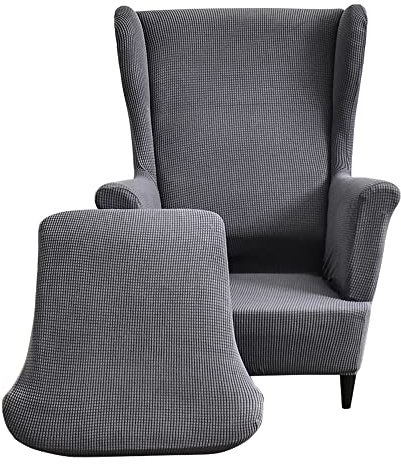CHNSHOME Fundas de sillón orejero elástica 1 Plaza Funda para sillas de Orejas 2 Piezas Cubre Sillón orejero Fundas para sillones orejeros con Respaldo de alas Gris Oscuro