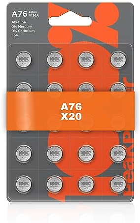 Piles LR44 Bouton - AG13 - Lot de 20 | 100% PeakPower | Batteries Alcalines LR 44 A76 - Longue durée et Haute Performance