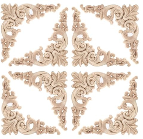 20 Pcs Decorative Wood Appliques and Onlay Embellishments for Furniture 3.1inch Wooden Carved Corner Applique Decal DIY Unpainted for Furniture Wardrobe Mirror Photo Frame Closet Decoration