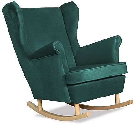 Family Meble Schaukelsessel mit Wabenstruktur, Modell Angelo, Skandinavisch, Relaxsessel aus Webstoff, Loungesessel, Ohrensessel, Bequemer Sessel, Für Wohnzimmer, Esszimmer, Schlafzimmer, Grün