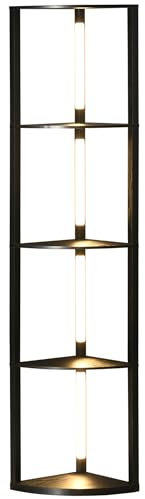 HOMCOM Lampada da Terra con 4 Ripiani, Lampada da LED da 3000K Regolabile su 3 Livelli, Lampada Moderna a Colonna in MDF, 4 Ripiani, 41x29.5x163.5 cm, Nero