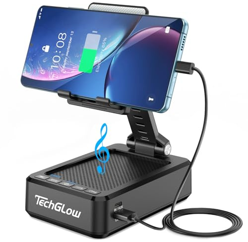 TechGlow Cadeau pour homme et femme - Support pliable pour téléphone portable avec haut-parleur Bluetooth et banque d'alimentation - Idée cadeau d'anniversaire pour maman et papa - Gadget cool