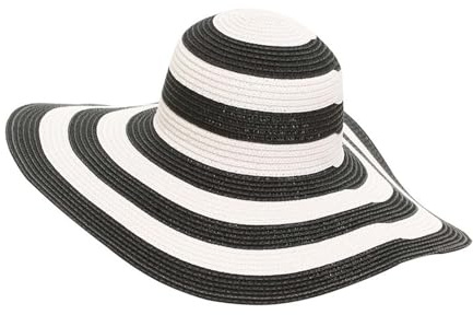 WUODHTW Dam sol halmhatt brett brätte skydd UV svart vit randig halmhatt sommar vikbar strand fiskare floppy hatt, Svart vit, en storlek