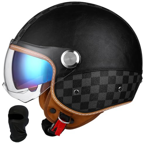Beyswage 3/4 Retro Helm Motorrad Jethelm Motorradhelm Rollerhelm Mit Doppelbrille Herausnehmbares Futter Chopper Helm Mit ECE Zulassung Motorradhelm Halbschale Für Erwachsener Herren Damen