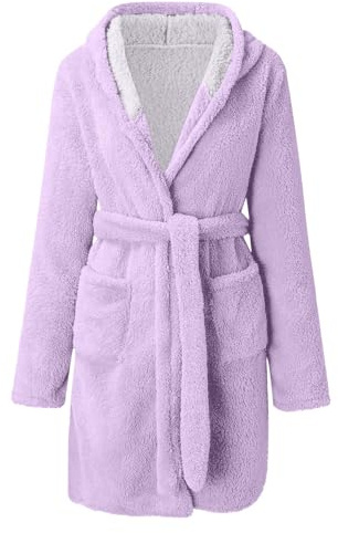 Générique Robe De Chambre Femme Hiver Peignoir Personnalisé Couleur Unie Court Poches Latérales Femme Sherpa Polaire Léger Et Doux en Flanelle Grande Taille Peignoir Éponge Polaire Femme Hiver Chaud