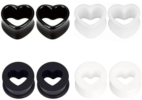 LOCCY 4 Paires Écarteur d Oreilles, 4-20mm Forme Coeur Tunnels de Chair Silicone Tunnels d'Oreille Acrylique Tunnels Plugs Tunnels Oreille à Double évasement pour Oreille Piercing (Noir+Blanc, 5mm)