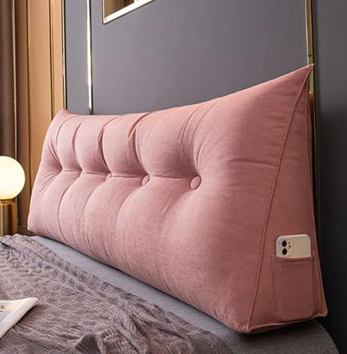 Generisch Rückenkissen Bett 140 cm, Rosa Chenille Lesekissen für Bett und Sofa, Lang Keilkissen Rückenpolster für die Wand, Sitzkissen, Wandkissen, Groß Rückenlehne Kissen mit Waschbarem Bezug
