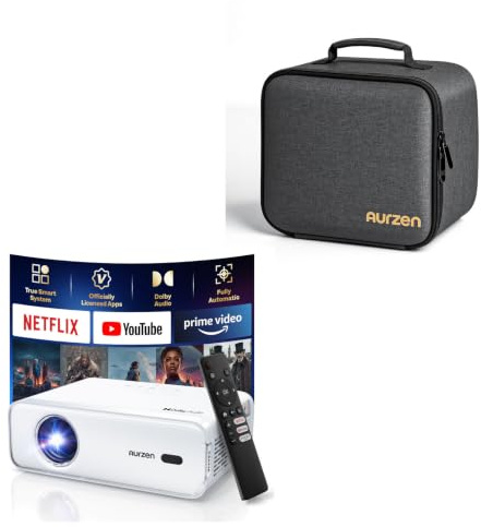 Aurzen EAZZE D1 Beamer mit Tragetasche im Set – dreilagiger Rundumschutz, praktische Klettfächer, leichtes und kompaktes Reise-Set