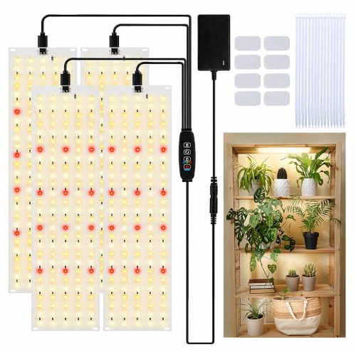 ZOBMIO 4Stück Pflanzenlampe LED Vollspektrum, 33W Anzuchtlampe, 540 LEDs Pflanzenleuchte mit 3/9/12H Zeitschaltuhr 10 Arten von Helligkeit, Pflanzen Lampe für Gemüse und Blumen im Inneren