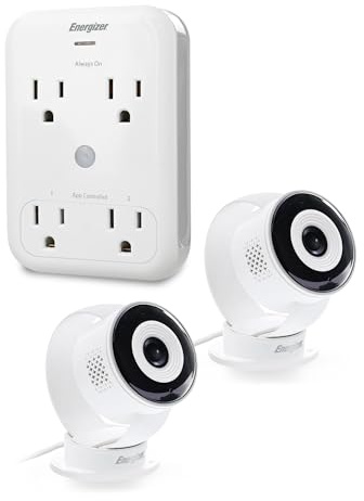 Energizer Smart Wi-Fi Indoor Camera 2-Pack with Smart Wall Tap Outlets, 1080P, Cloud/Micro-SD Card Recording, 2-Way Audio, Night Vision, Remote Access, Motion Alerts, Activity Zones, 2.4GHz Wi-Fi