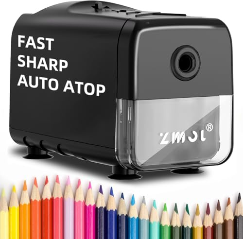 Zmol Sacapuntas Eléctrico Con Depósito, Sacapuntas Eléctrico Para Lápices De 6.5–8 mm, Parada Automática Y Recargable, Robusto Sacapuntas Enchufable, Aula Oficina Escuela, Negro