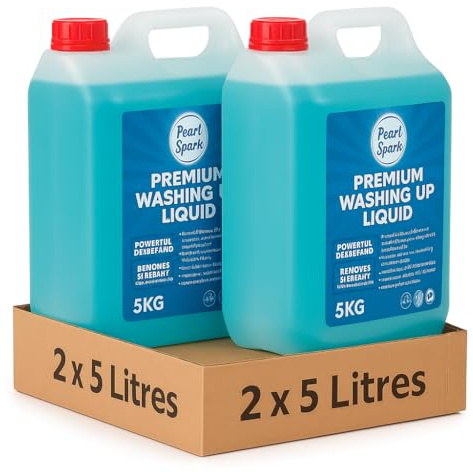 2 x 5 Litre Twin Pack | Pearl Spark Premium Washing Up Liquid | Powerful Degreasing Formula, Ocean Fresh Scent | Commercial & Home Use Bulk Size | 2 x 5 Litre Refill