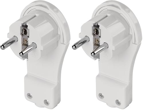 EMOS - fiche coudée Extra-Plate avec Languette - fiche Schuko Plate avec poignée Rabattable - 250 V, 16 A, 3 680 W - pour câble de rallonge à 3 conducteurs jusqu'à 2,5 mm2 - IP20 pour l'intérieur