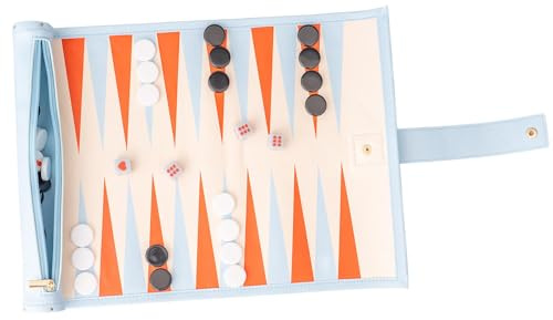 ban.do Cute Travel Games, 3 in 1 Board Games for Adults, Checkers, Backgammon, Leatherette Activity Roll, Checkered