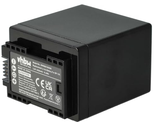 vhbw 1x batteria sostituisce Canon BP-727, BP-745 per videocamera camcorder (4450mAh, 3,6V, Li-Ion) con infochip
