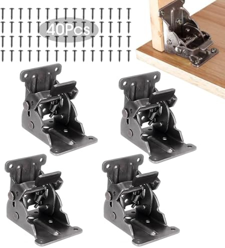 TopDirect 4 Stück Faltbare Verriegelung Tisch Bett Beine Füße Unterstützung für Tischbeine und Bänke, Stahl verzinkt, Klappkonsole für Tisch-Füße mit Schrauben