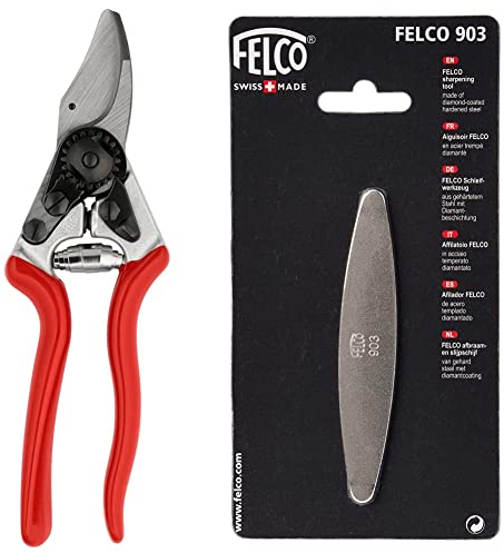 Felco 16 Baum, Reb und Gartenschere, Linkshänder, rot & 154261 903 Schleifstein, Wetzstein mit Diamant-Beschichtung, für Messer der Gartenscheren geeignet-903, grau Länge 100mm