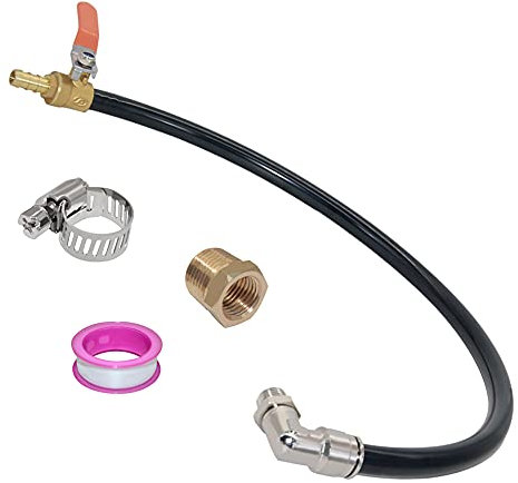 Beduan Extended Tank Drain Assembly Kit with 1/4 NPT Elbow Push to connect fitting 20 Inch Nylon tubing 10mm OD barb brass ball valve for Air Compressor