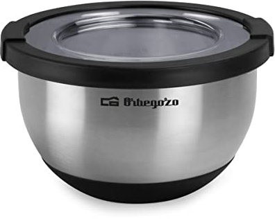 Orbegozo BOA 1500 - Bol de acero inoxidable, 1,5 litros, base de silicona antideslizante, tapa de plástico transparente, apto para lavavajillas