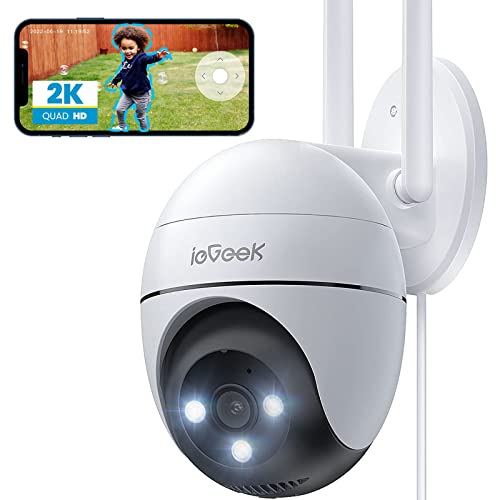 ieGeek 5MP 2.4/5Ghz Security Camera Outdoor, 360° PTZ CCTV Camera Systems,15M Color Night Vision, WiFi Home IP Camera, Human Detection, Siren and Light Alarm, 2-Way Audio, Alexa, Memory/Cloud(Wired)