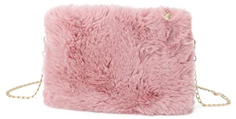 Syrads Damen Umhängetasche aus weichem Plüsch Clutch Handtasche mit Kette,Rosa