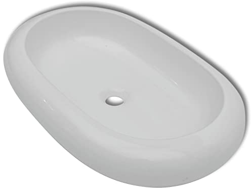 Waschbecken Oval Aufsatzwaschbecken für das Badezimmer und Gäste-WC, Waschschale ohne Hahnloch und ohne Überlauf, Aufsatzbecken Handwaschbecken, Weiß 63 x 42 cm
