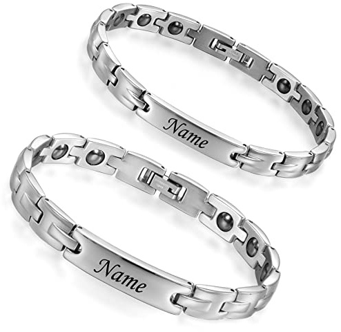 Cupimatch Paar Armband mit Gravur, Personalisierte Edelstahl Glänzend Poliert Pärchen Armkette Panzerkette für verliebte Damen Herren zu Weihnachten Jubiläum Hochzeit Geburtstag Valentinstag