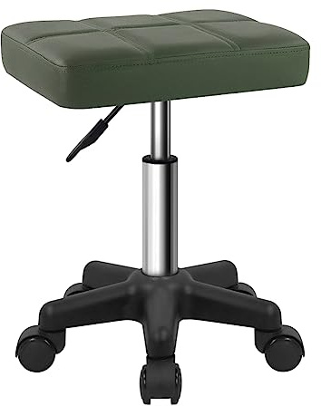 FURWOO Rectangle Rolling Stool with Wheels Swivel Stool Chair for Salon Massage Home Kitchen Green