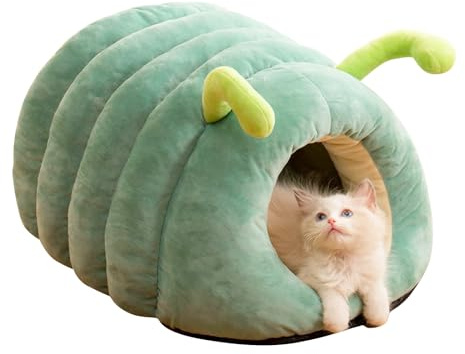 PETCUTE Cama Cueva de Felpa para Mascotas Pequeñas,Camas para Gatos y Perros,Cama Cueva para Mascotas con Fondo Antideslizante,Suave, Lavable,Cueva para Gatos,Verde