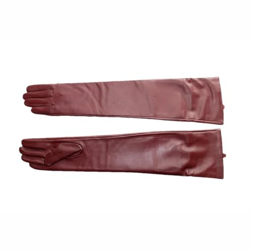 Damen Lange Lederhandschuhe über Ellenbogen Schwarz Schaffell Leder Touchscreen Handschuhe, 60 cm Fleecefutter2, 8 1/2