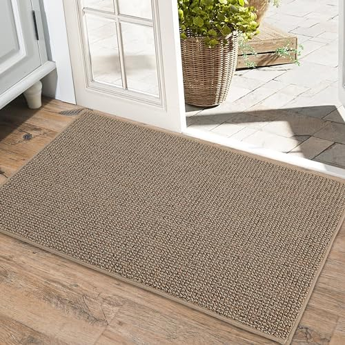 BEQHAUSE Doormat Indoor 50x80 cm, Dirt Trapper Door Mats Non-Slip, Low-Profile Indoor Mats, Resist Dirt Floor Mat Washable Entrance Mat for Front Back Door, Entryway, Hallway, Beige
