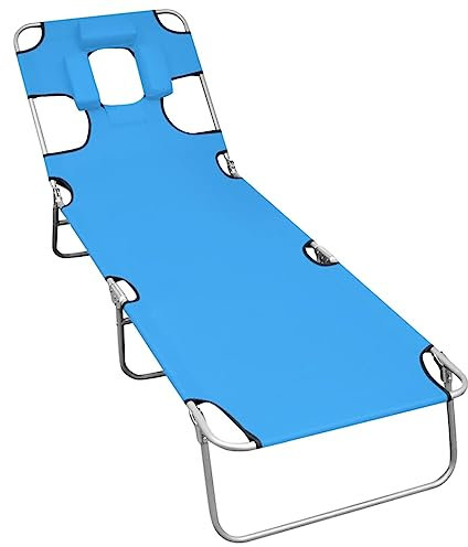 FUDUGEHMIOFWFJJ liegestuhl,liegestuhl Garten,saunaliege,Klappbare Sonnenliege mit Kopfkissen Stahl TürkisblauGeeignet für Garten, Pooldeck, Terrasse, Wohnzimmer