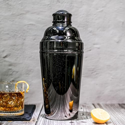 60oz Cocktail Shaker, 304 Stainless Steel Large Cocktail Maker, 1.8L Cocktail Maker with Built-in Strainer, Professional Drink Shaker, Bartending Cocktail Mixer (Gleaming Black)