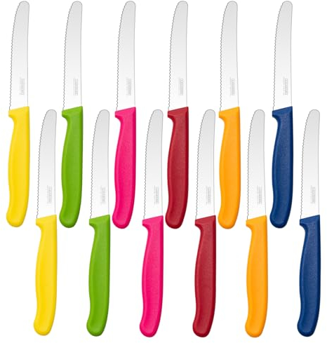 LAZAHOME Frühstücksmesser 12 Stück, Brötchenmesser Set,Scharfe Messer Wellenschliff,Hochwertige Edelstahl Messerset,Bunte Tafelmesser,Tomatenmesser,Buttermesser,Steakmesser,Spülmaschinenfest