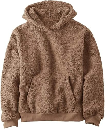 Haloumoning Sudadera con capucha para niños de forro polar de sherpa unisex, suéter cálido para niñas y niños, de invierno, de peluche, con bolsillos, marrón, 150