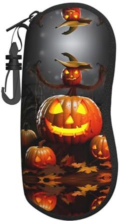 SGZLZBWK Halloween-Kürbis-Sonnenbrillenetui für Männer und Frauen, ultraleichtes Brillenetui mit Reißverschluss, tragbares Brillenetui mit Karabiner, Schwarz , One size