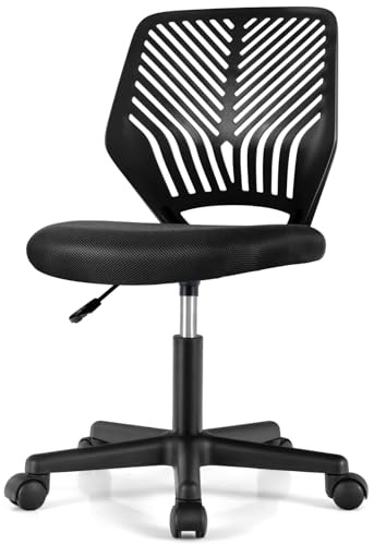 GYMAX Kids Desk Chair - Height Adjustable Padded Ergonomic Swivel Chair with Universal Wheels, Comfortable for Boys & Girls, Max Weight 150kg (Black)