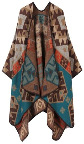 KBOPLEMQ Bufanda de cachemira de invierno para mujer, manta de poncho gruesa cálida manta de invierno mexicana hippie poncho de lana poncho de punto retro estilo étnico abierto cárdigans suéter