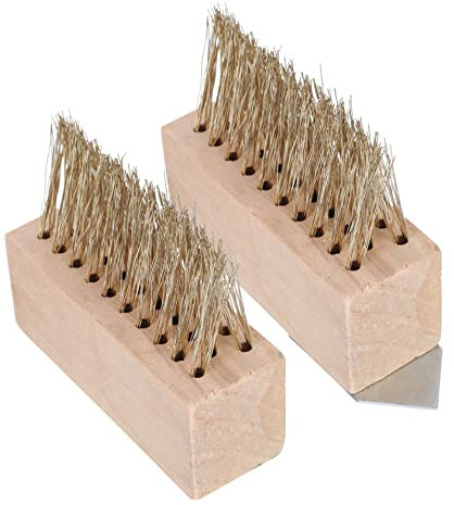 Sosoport Lot De 2 Brosses De Désherbage en Fil D’Acier à Long Manche pour Fissures De Sol, Brosse Anti-Mousse Robuste en Bois, Outil De Jardinage Pratique pour Cour Et Jardin