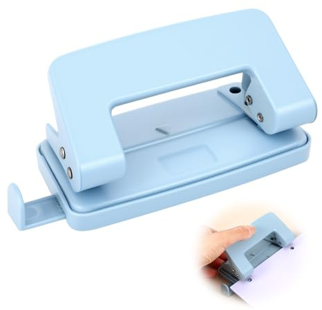 2 Hole Punch, Metal Blue Two Hole Punch for Crafts, 8 Sheet Capacity, Adjustable Manual Paper Puncher Office Punchers for A4/A5/B5 Looseleaf Book and Home Supplies
