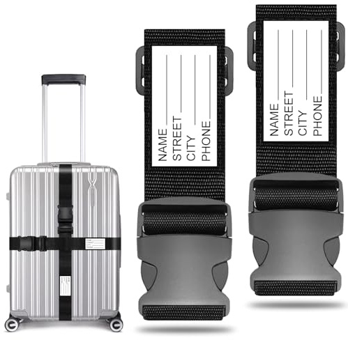 Koffergurt Kofferband Set, koffergurte 2 stück mit Adressschild, kofferbänder Personalisierte Identifikation für Schnell erkennen Gepäck Reisetasche Koffer, Gepäckband Farbig koffergurte kofferband