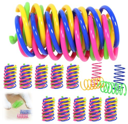 Funver 40 Stück Katzenspielzeug Spirale, Katzenspielzeug aus Buntem Kunststoff, Hilft Katzen Langeweile und Stress zu Lindern, Cat Spring Toy Interaktives Katzenfeder zum Springen