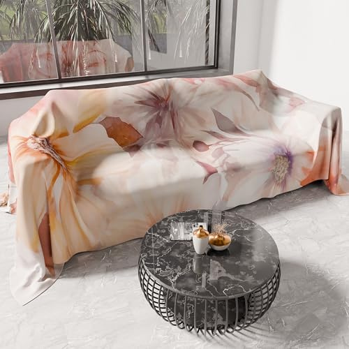 PETTI ARTIGIANI ITALIANI - Cubresofá Multiuso de Microfibra Antimanchas, Diseño 25 Floral 1, Lavable y Protector para Sofá, Colcha y Cubremesa – 360x270 cm - Made in Italy