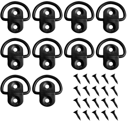 ChainYao 10 Pack Black D-Ring Tie Down Anchors, Stainless Steel Lashing Rings with Mounting Screws for Truck, Trailer, Boat, Motorcycle, Kayak Load Securing